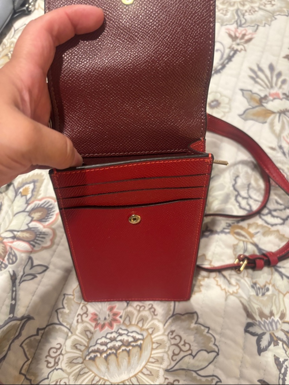 Coach Red Leather Crossbody Phone Pouch with Gold Logo - Picture 2 of 5